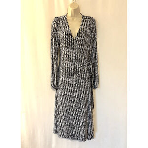 Boden Wrap Dress US 8 Black White Stretch Long Sleeve Vneck